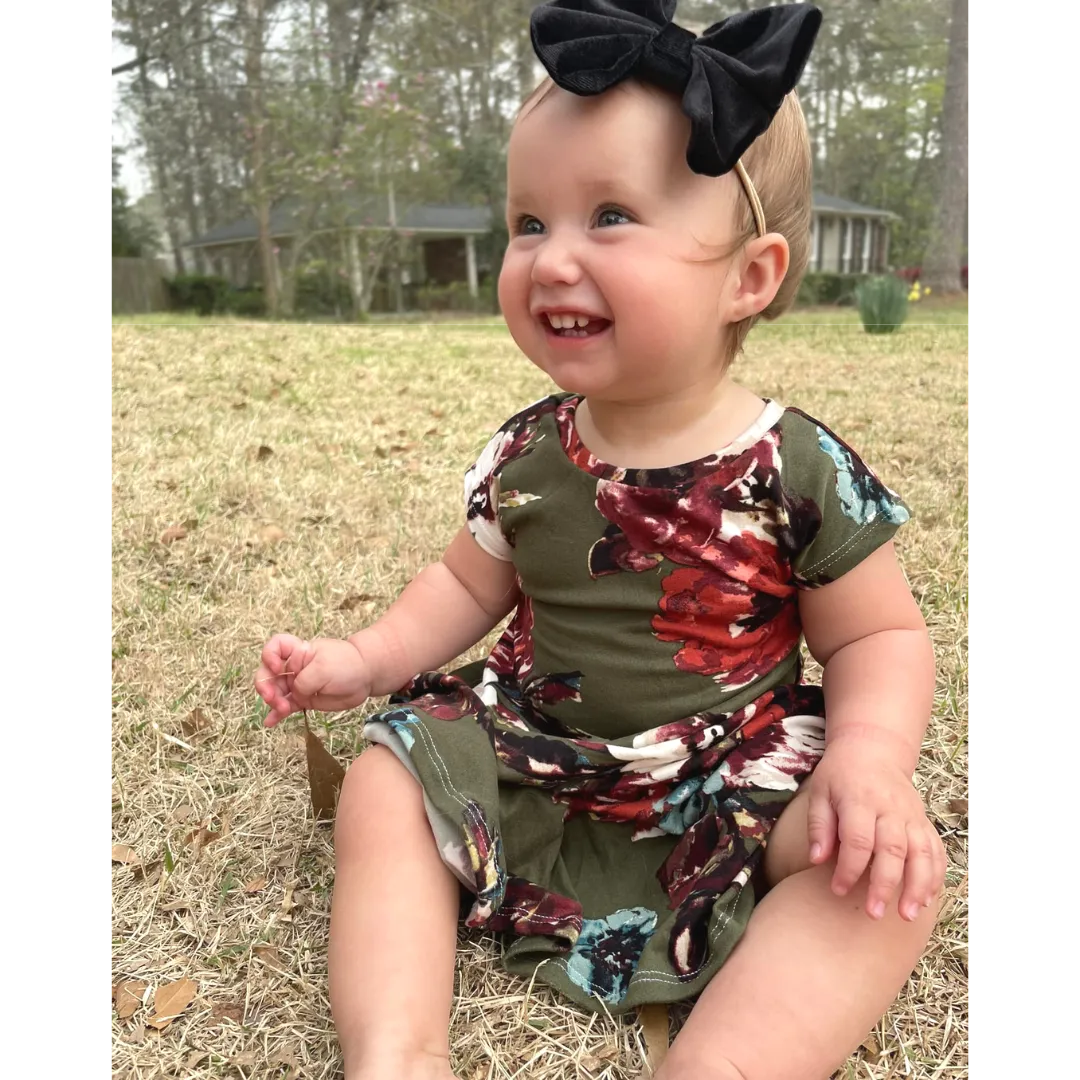 Olive floral a-line Dress