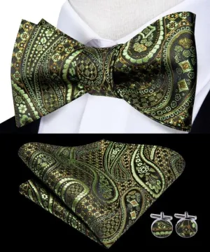 Olive Green & Light Green Paisley Matching Bowtie Set (3pc)