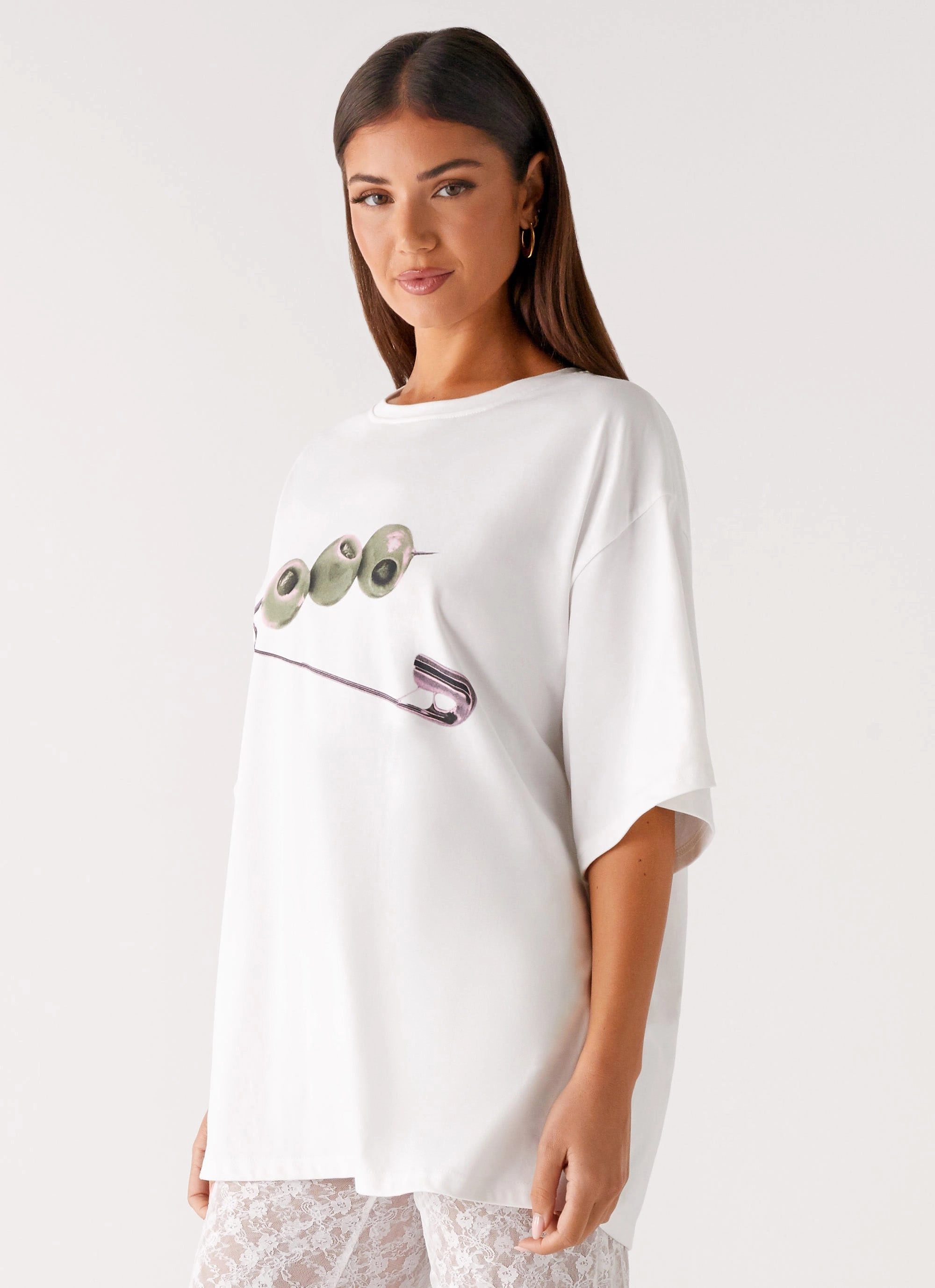 Olive Oversized Tee - White LaserCutVents