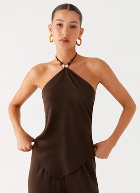 Ombre effect Jorjianna Halter Top - Chocolate Sheer Overlay Fast fashion Ombre effect Jorjianna Halter Top - Chocolate