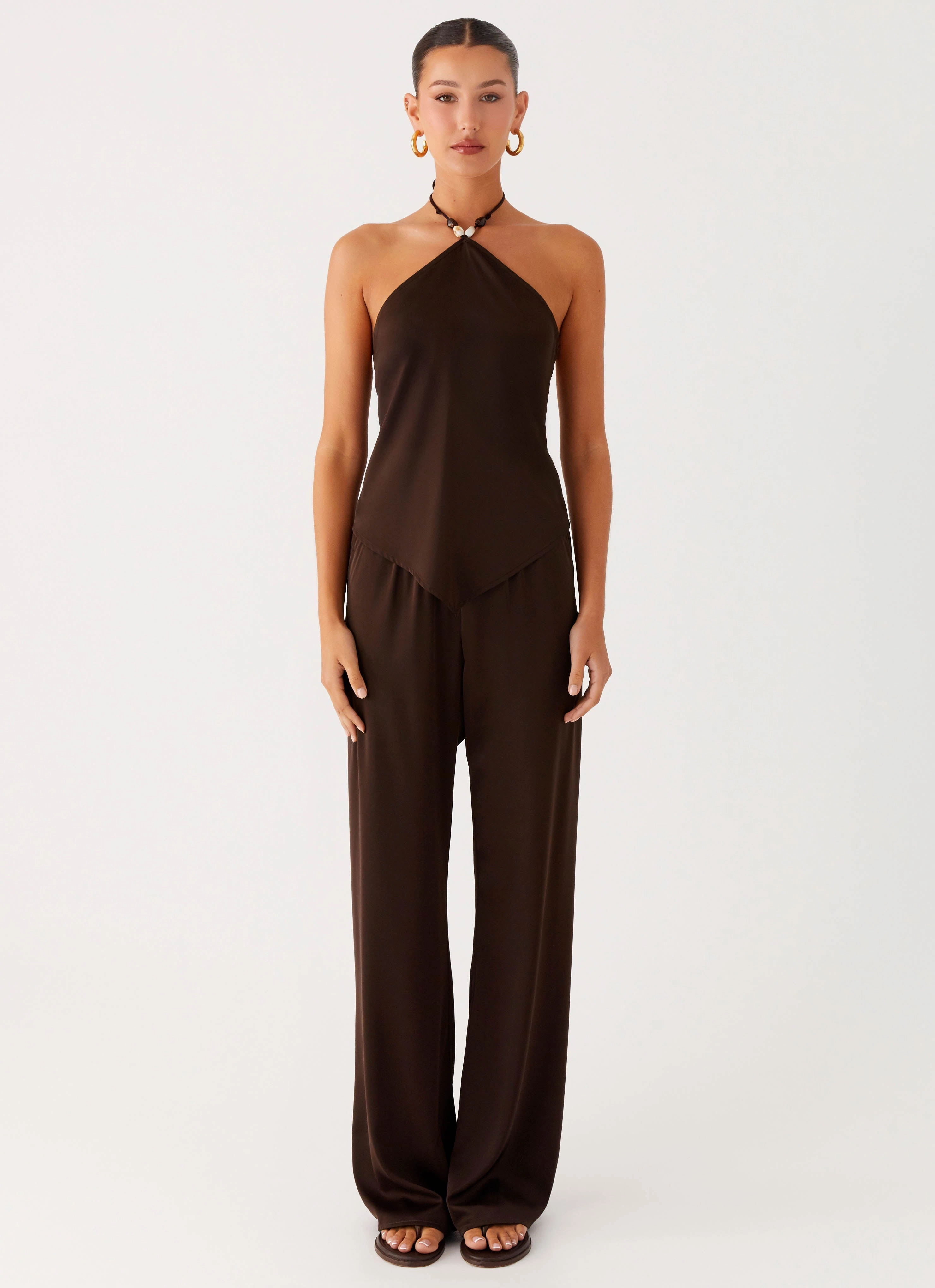 Elastic hemline Ombre effect Jorjianna Halter Top - Chocolate