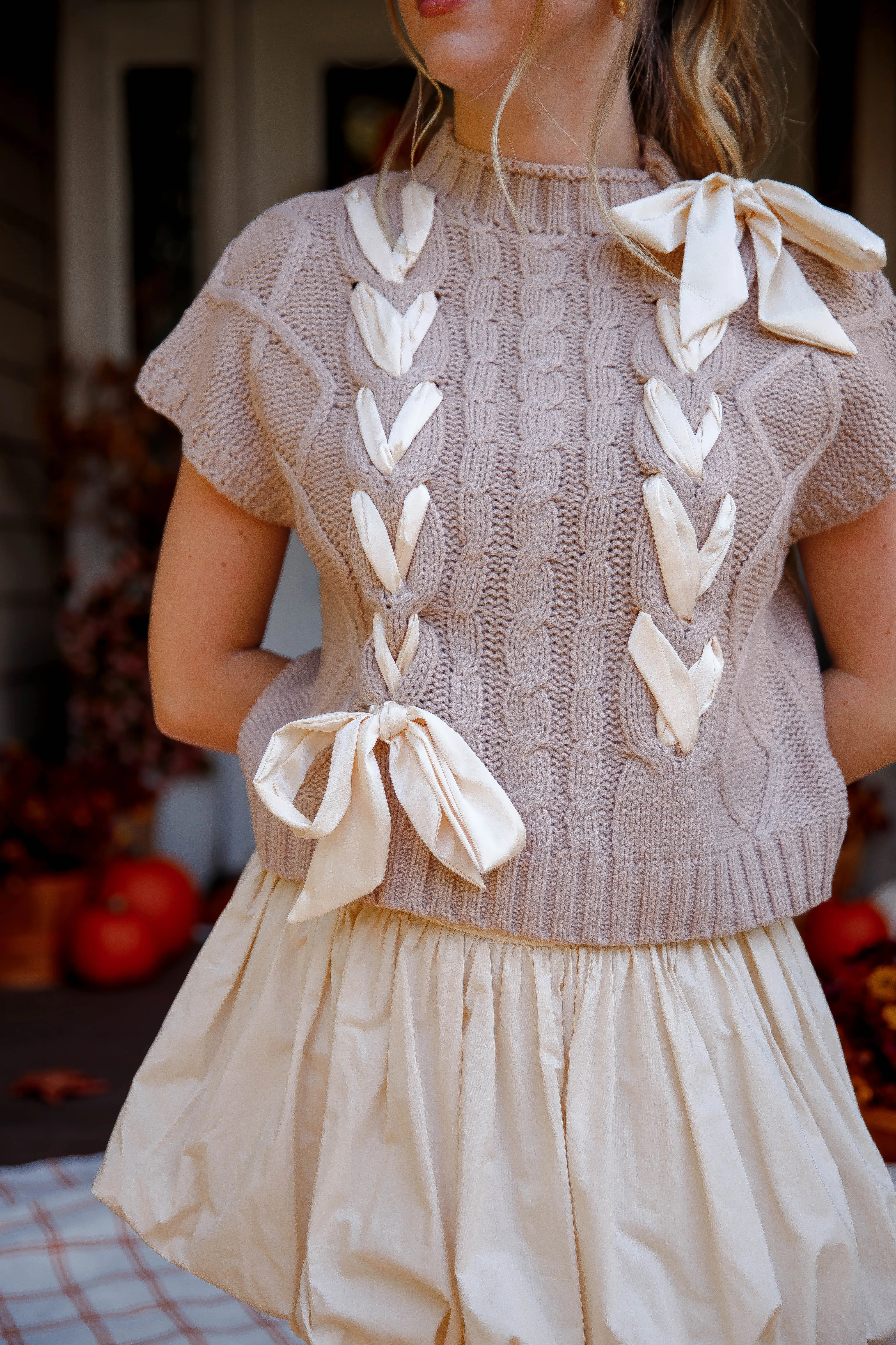 Retro Style Ethically Sourced Material On My Way Home Sweater Vest-Taupe