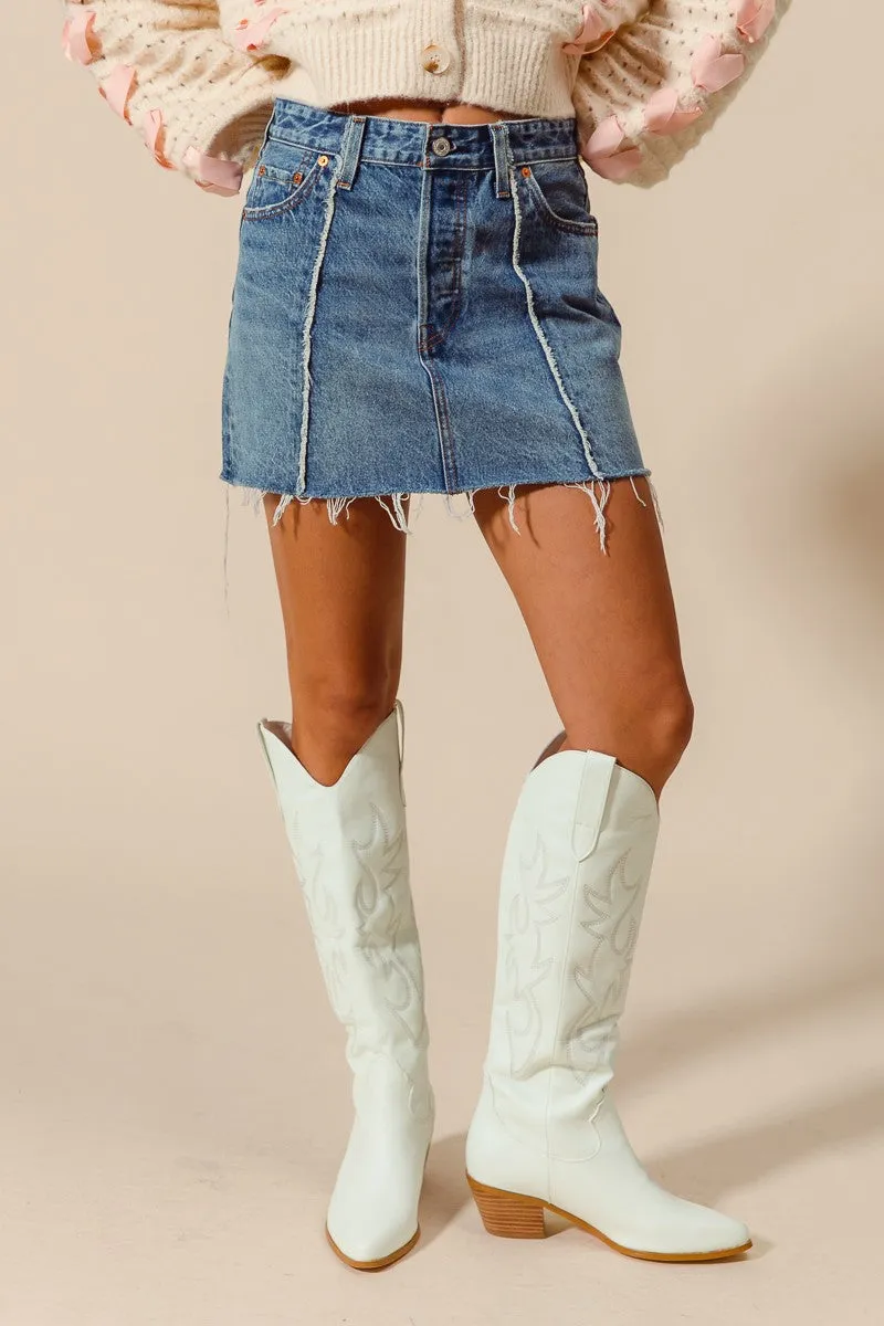 On The Fringe Denim Mini Skirt