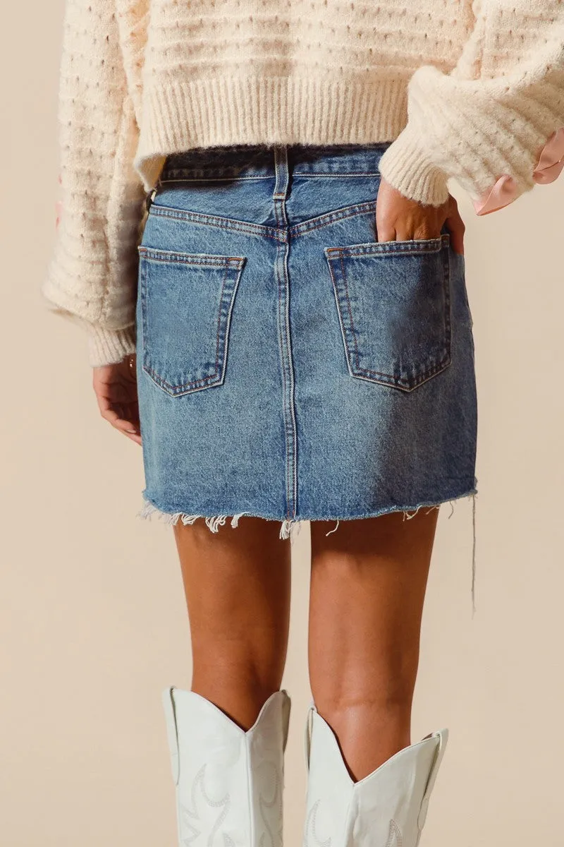 On The Fringe Denim Mini Skirt