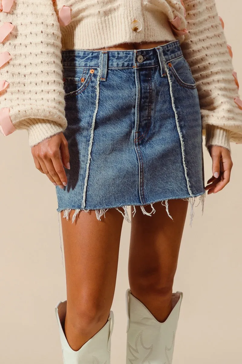 On The Fringe Denim Mini Skirt