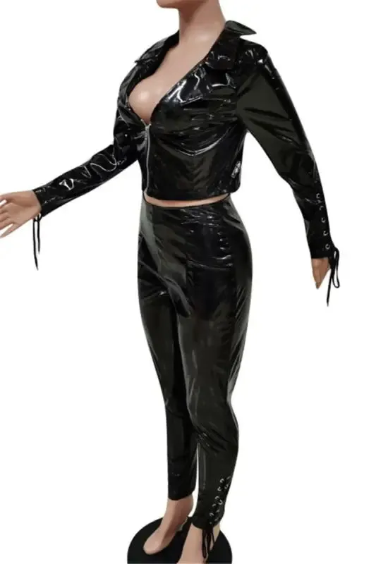 On The Side Lace-Up PU Leather Pant Set (S-2XL)