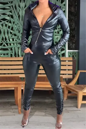 On The Side Lace-Up PU Leather Pant Set (S-2XL)