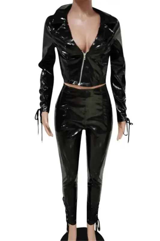On The Side Lace-Up PU Leather Pant Set (S-2XL)