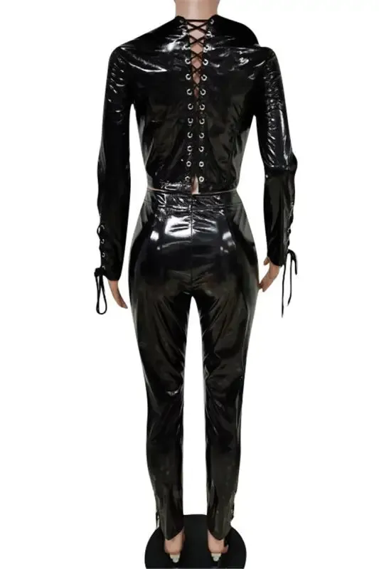 On The Side Lace-Up PU Leather Pant Set (S-2XL)