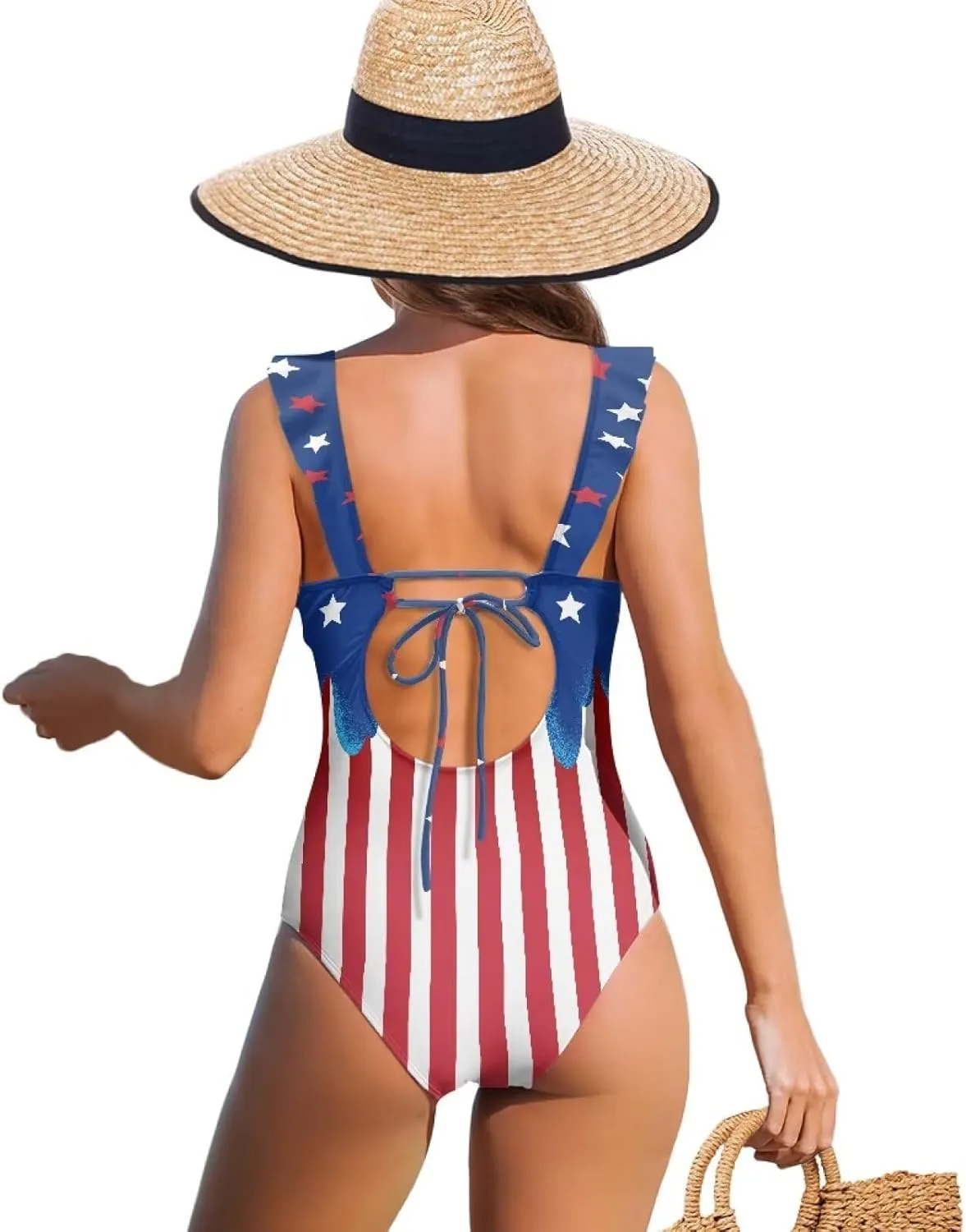 One Piece Swimsuit Women Tummy Control Bathing Suit Ruffle V Neck Swimwear High Waisted Slimming Swimwear