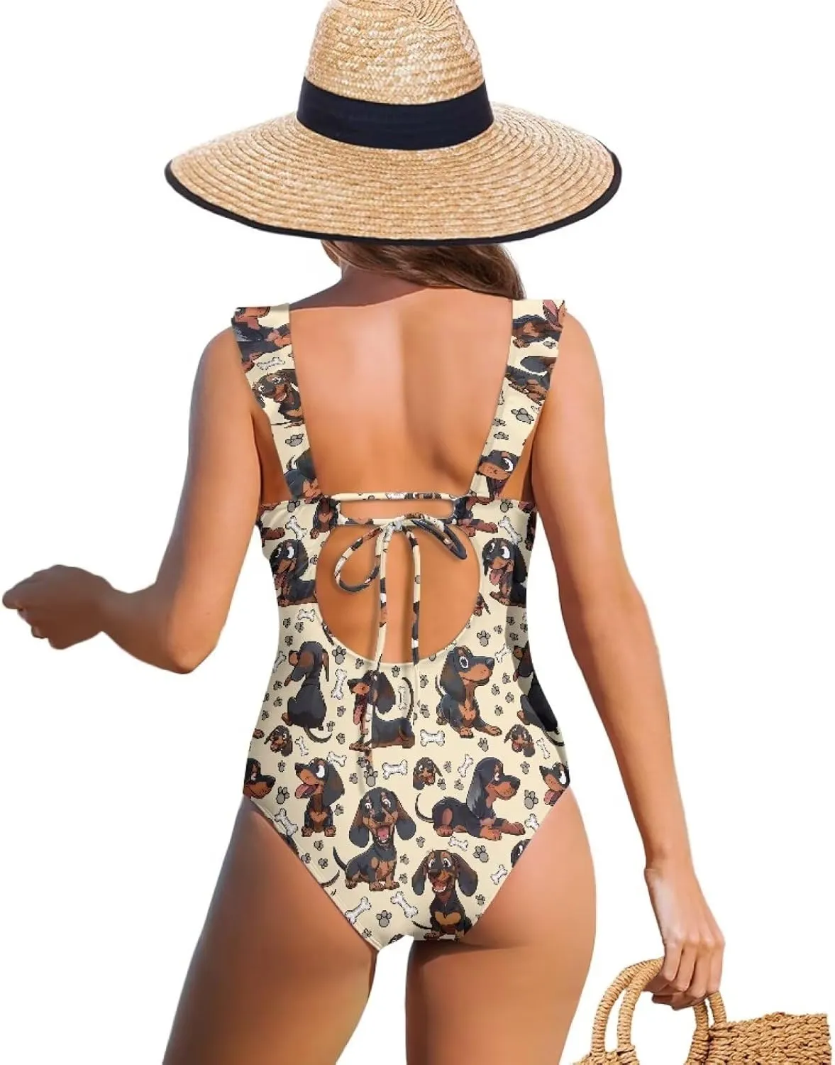 One Piece Swimsuit Women Tummy Control Bathing Suit Ruffle V Neck Swimwear High Waisted Slimming Swimwear