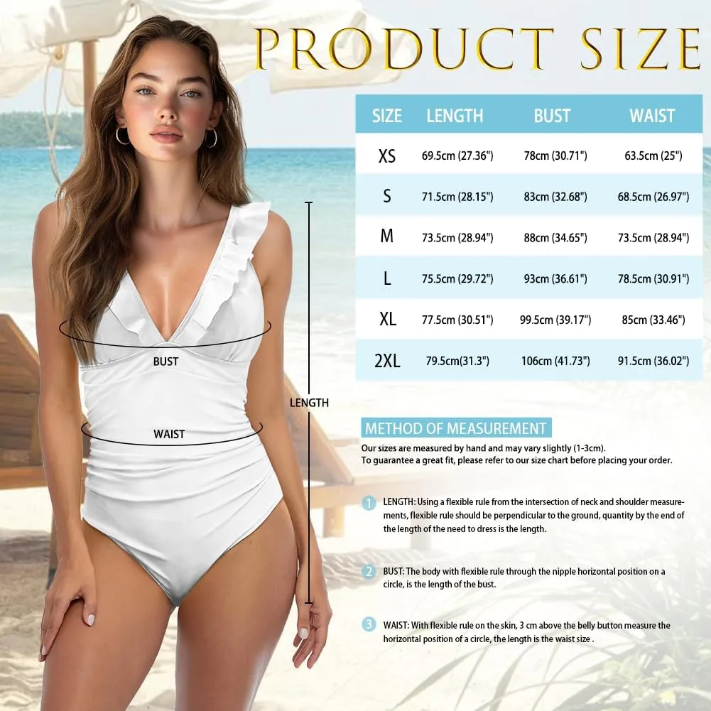 One Piece Swimsuit Women Tummy Control Bathing Suit Ruffle V Neck Swimwear High Waisted Slimming Swimwear