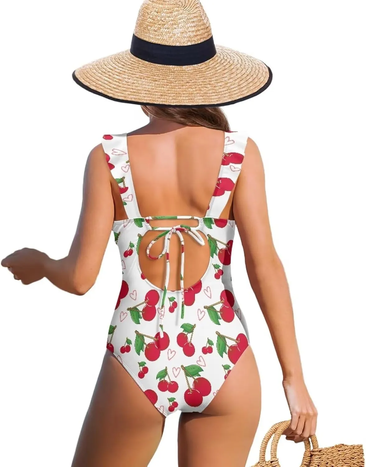 One Piece Swimsuit Women Tummy Control Bathing Suit Ruffle V Neck Swimwear High Waisted Slimming Swimwear