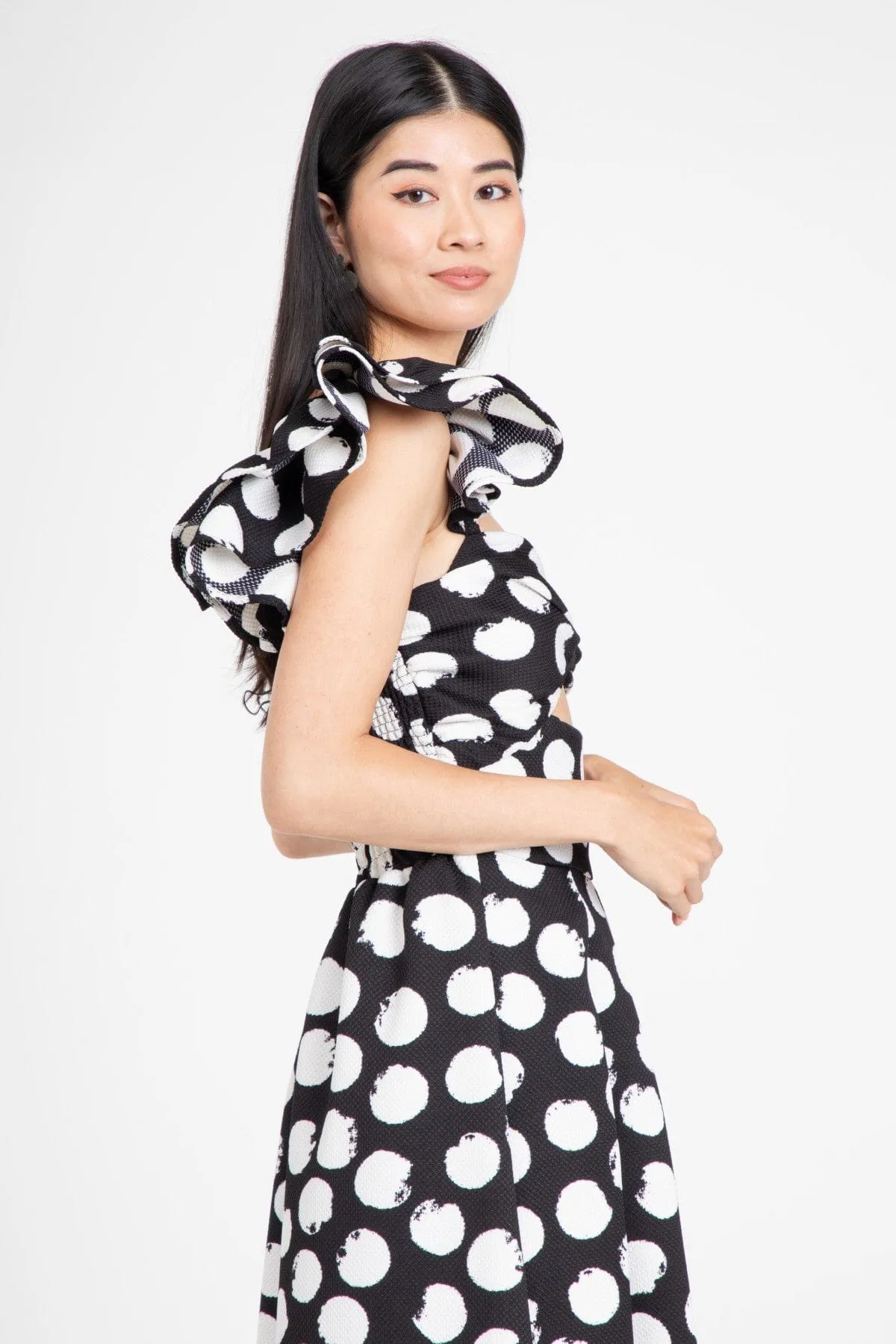 Zip Ease Smooth Motion One Shoulder Dress ?C Black and White