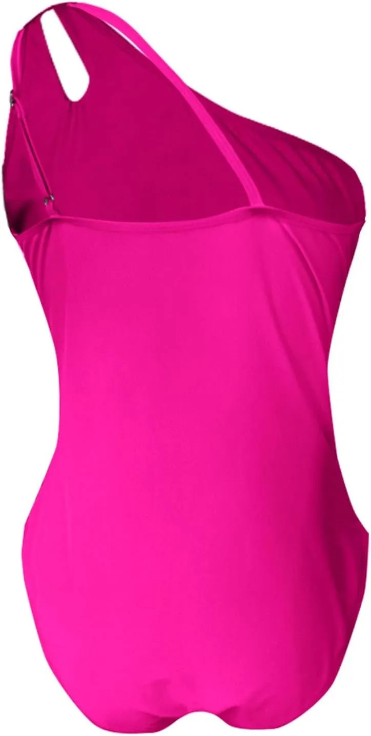 One Shoulder One Piece Swimsuit for Women Tummy Control Bathing Suits Modest Full Coverage Slimming Keyhole Backless Swimwear