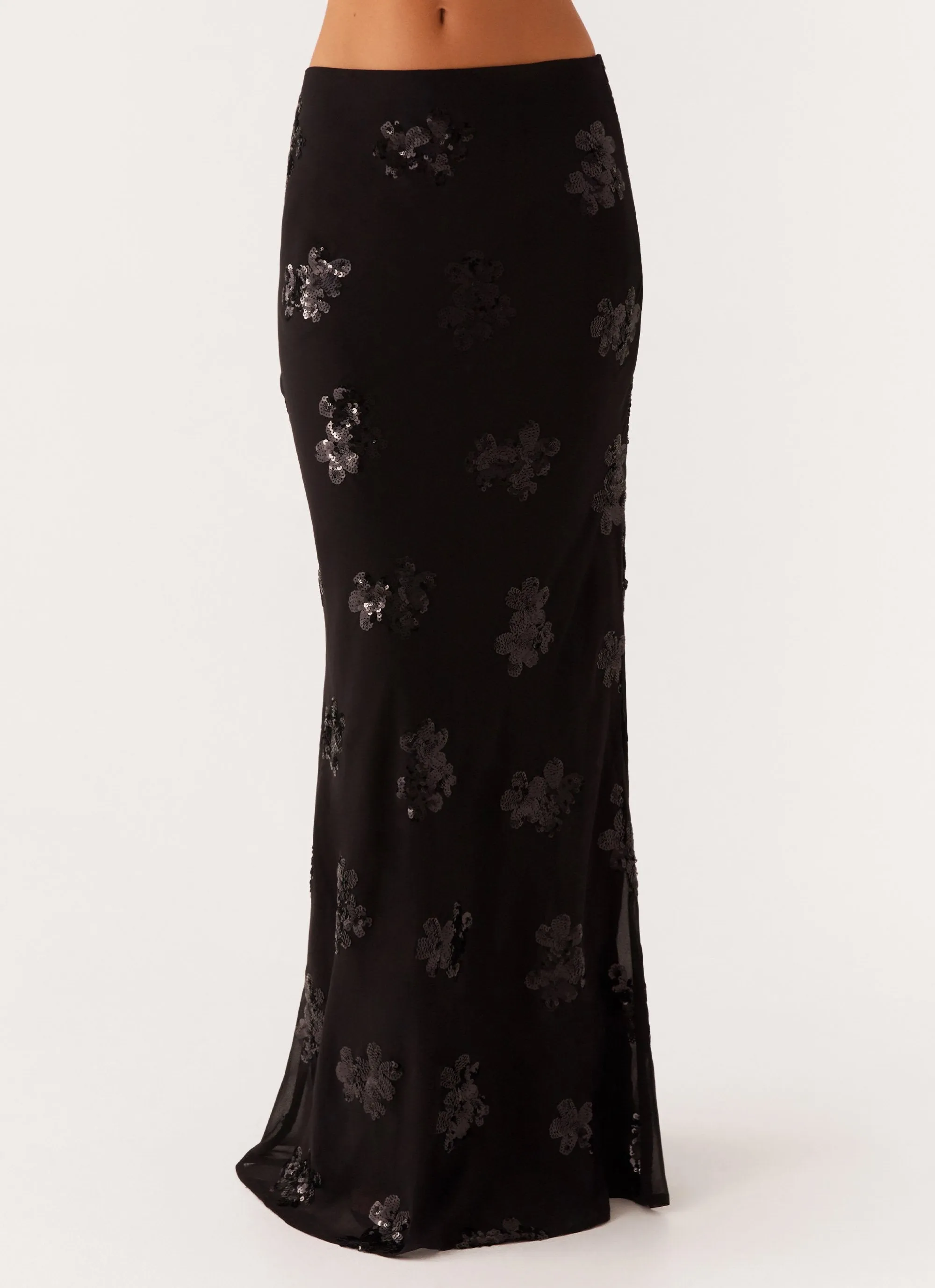 Fast Move Only Girl Sequin Maxi Skirt - Black