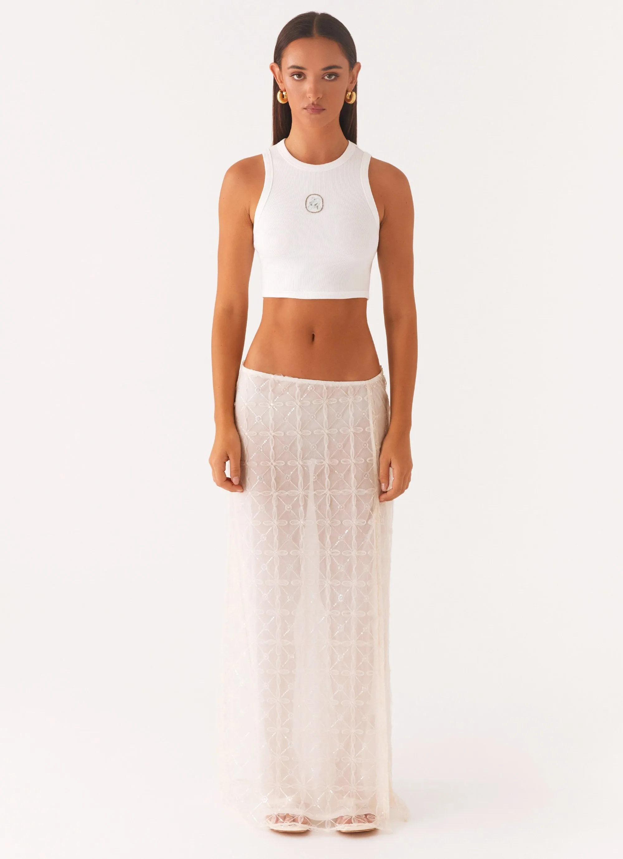 AbrasionResistantFabric Opal Sequin Maxi Skirt - White