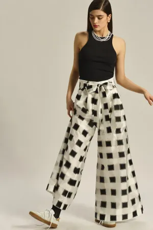 Opaque material Belted Wide-Leg Pants - Black and White Check Belted Wide-Leg Pants - Black and White Check Anti Odor Treatment Day-to-Day Wear