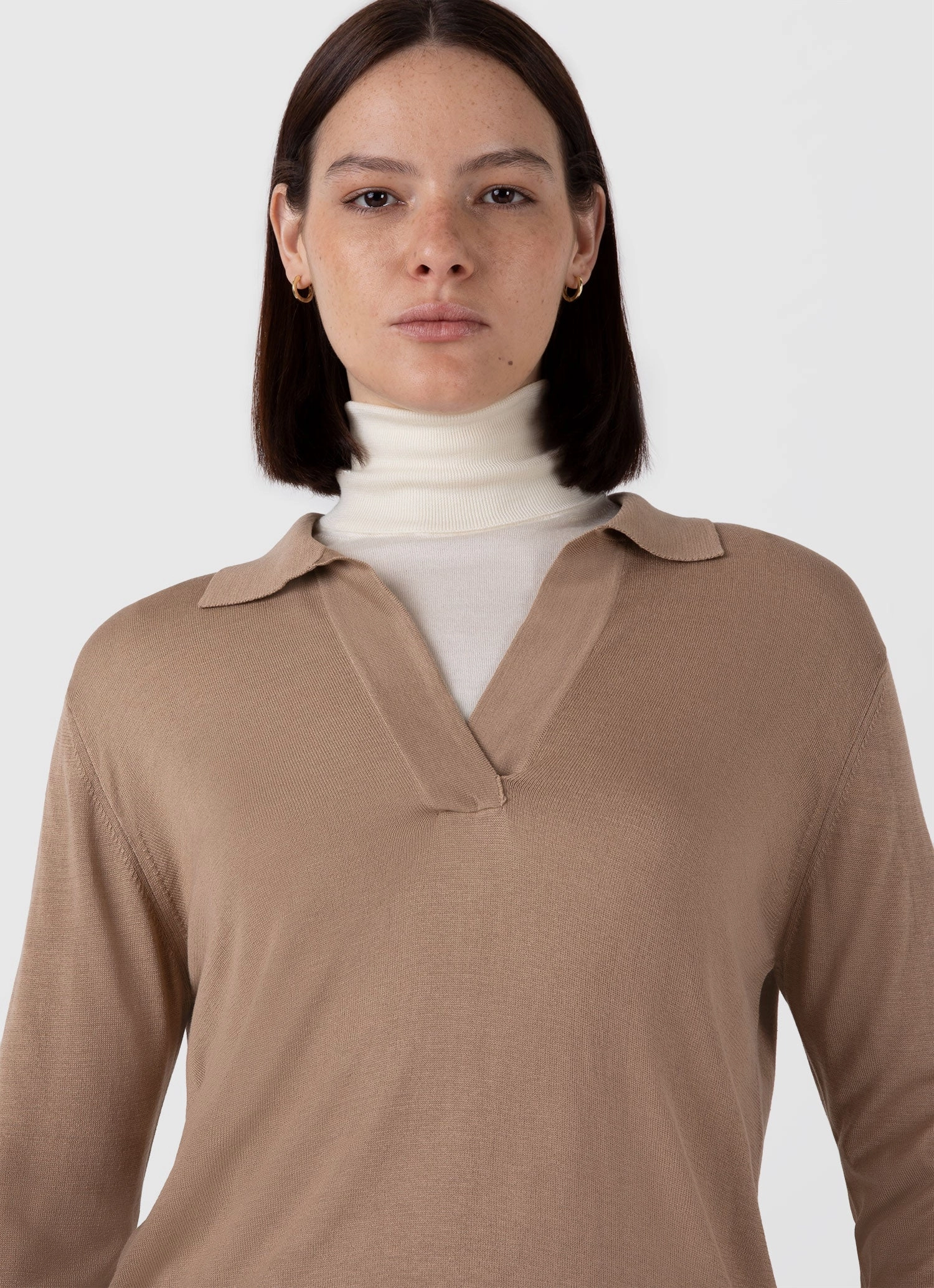 Women's Mulberry Silk Polo in Oat Brushed Inner Layer UV Protection Finish