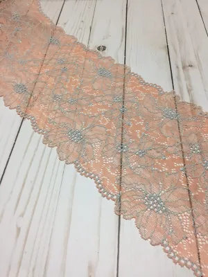 Orange & Gray 6" Wide Stretch Lace