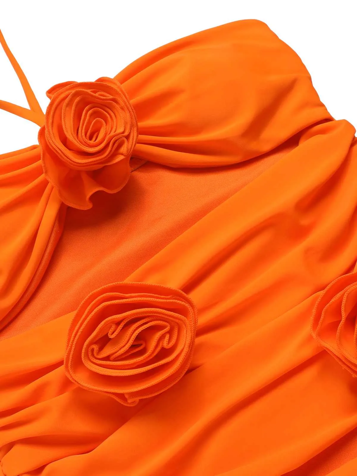 Orange Red 1950s Halter 3D Flower One-Piece Swimsuit
