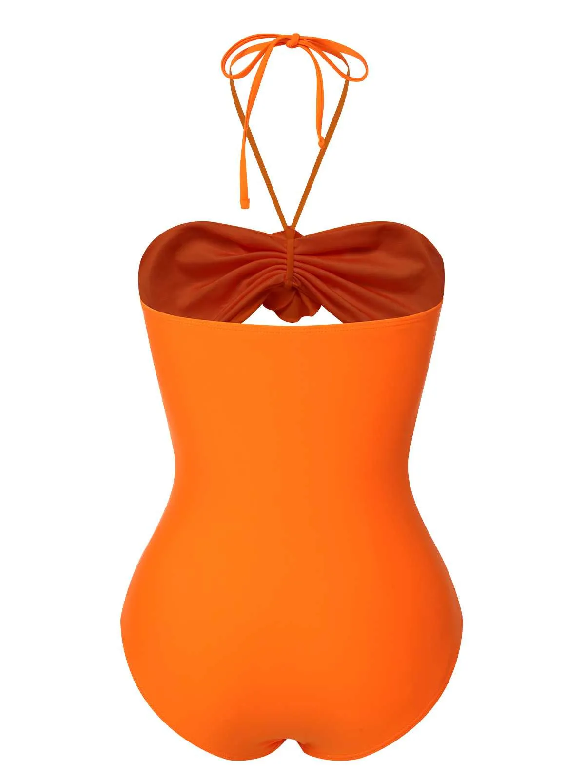 Orange Red 1950s Halter 3D Flower One-Piece Swimsuit