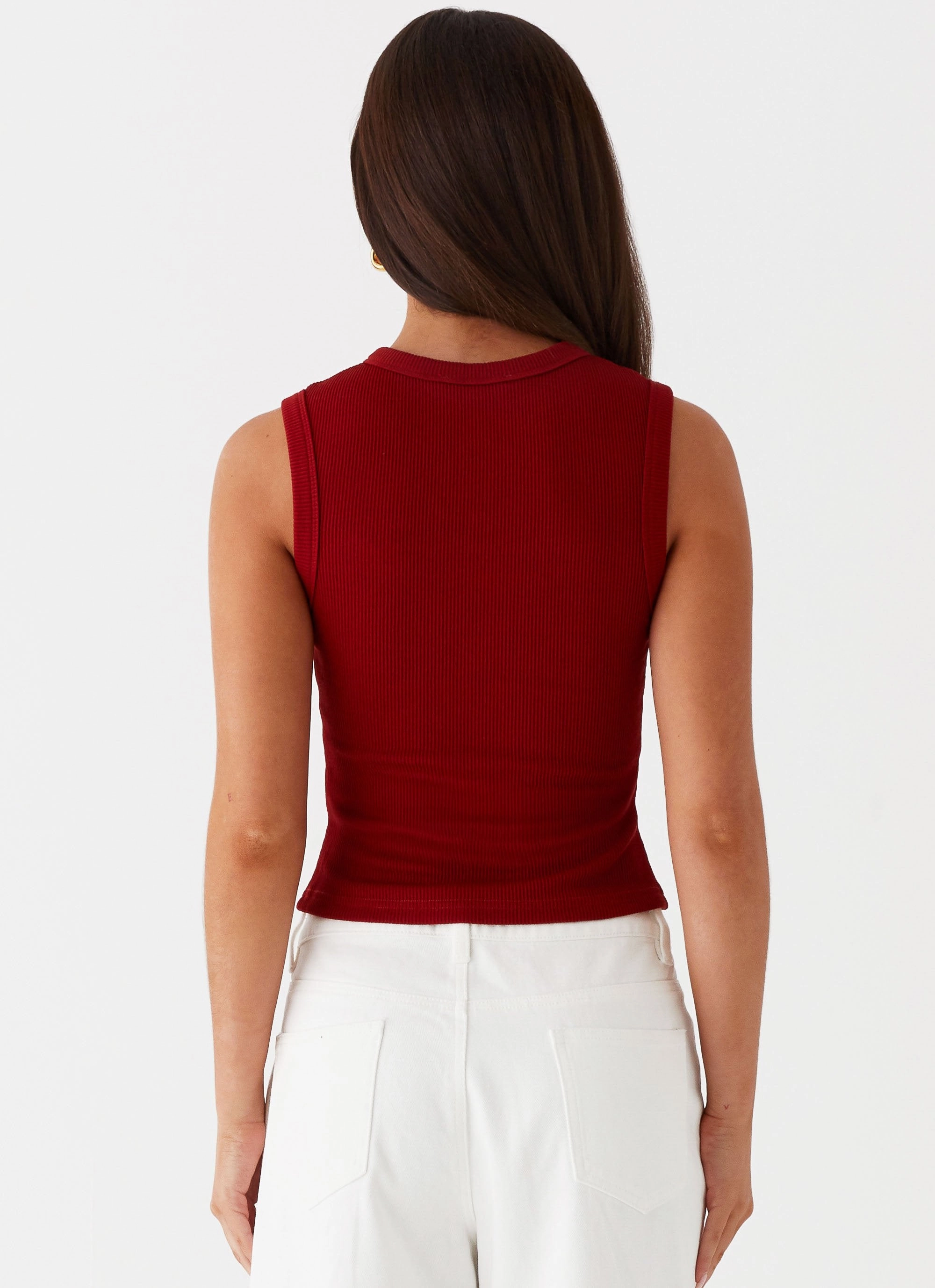 Multi Pocket Configuration DropShoulder Blair Buttoned Tank Top - Ribbed Knit