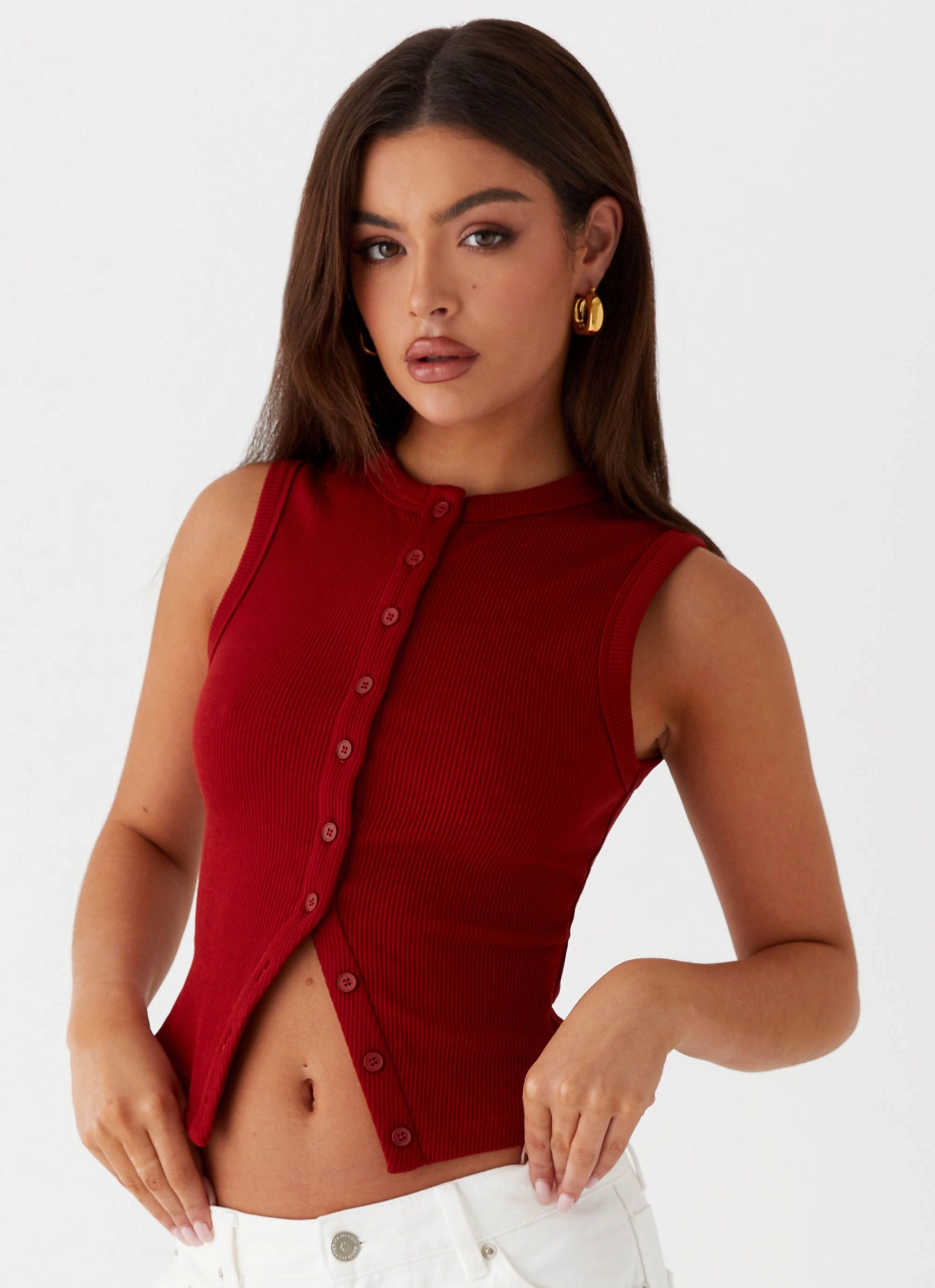 Blair Buttoned Tank Top - Ribbed Knit Temperature control FlexibleRibbing