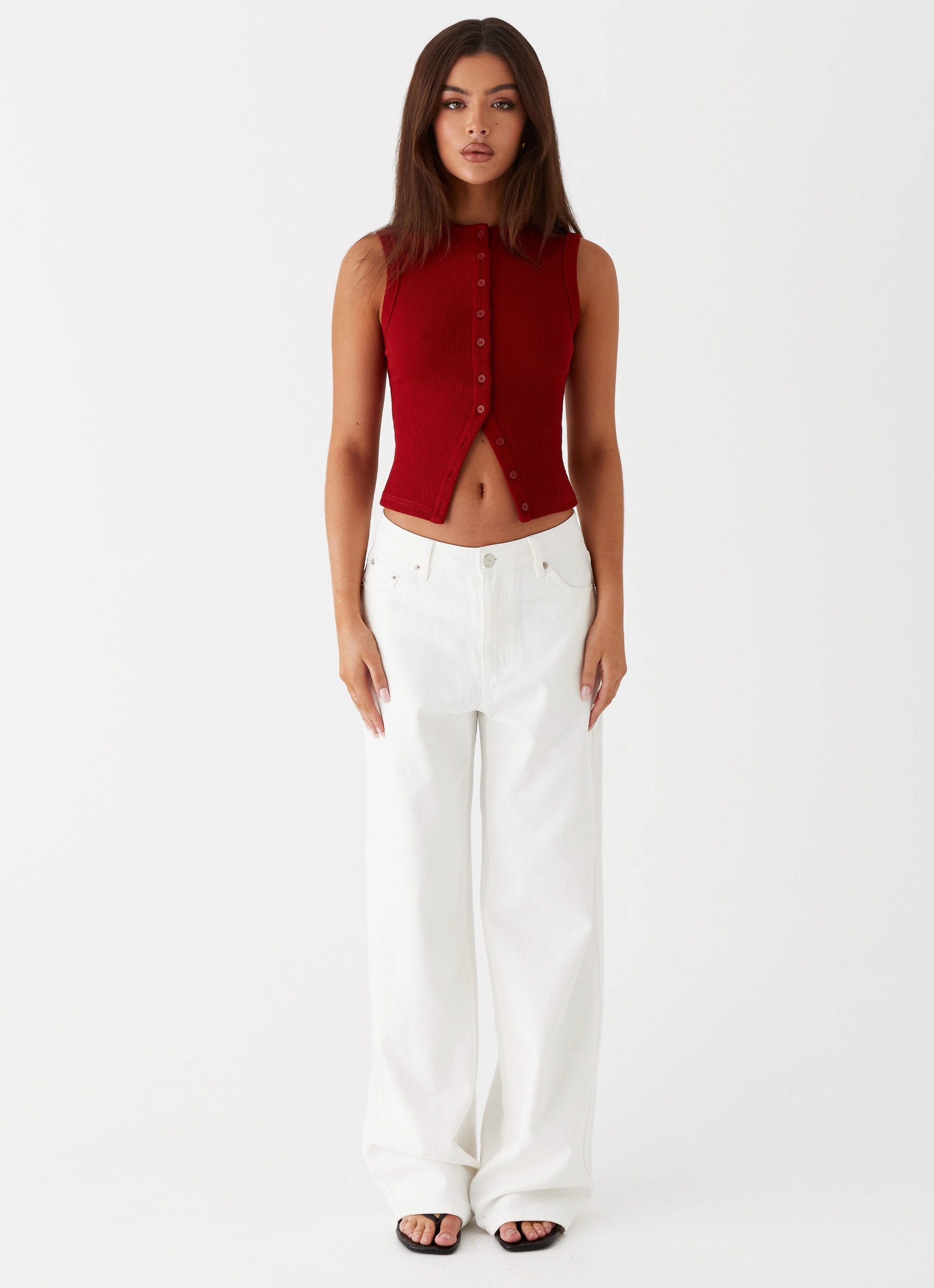 Blair Buttoned Tank Top - Ribbed Knit Anti Bacterial Layer