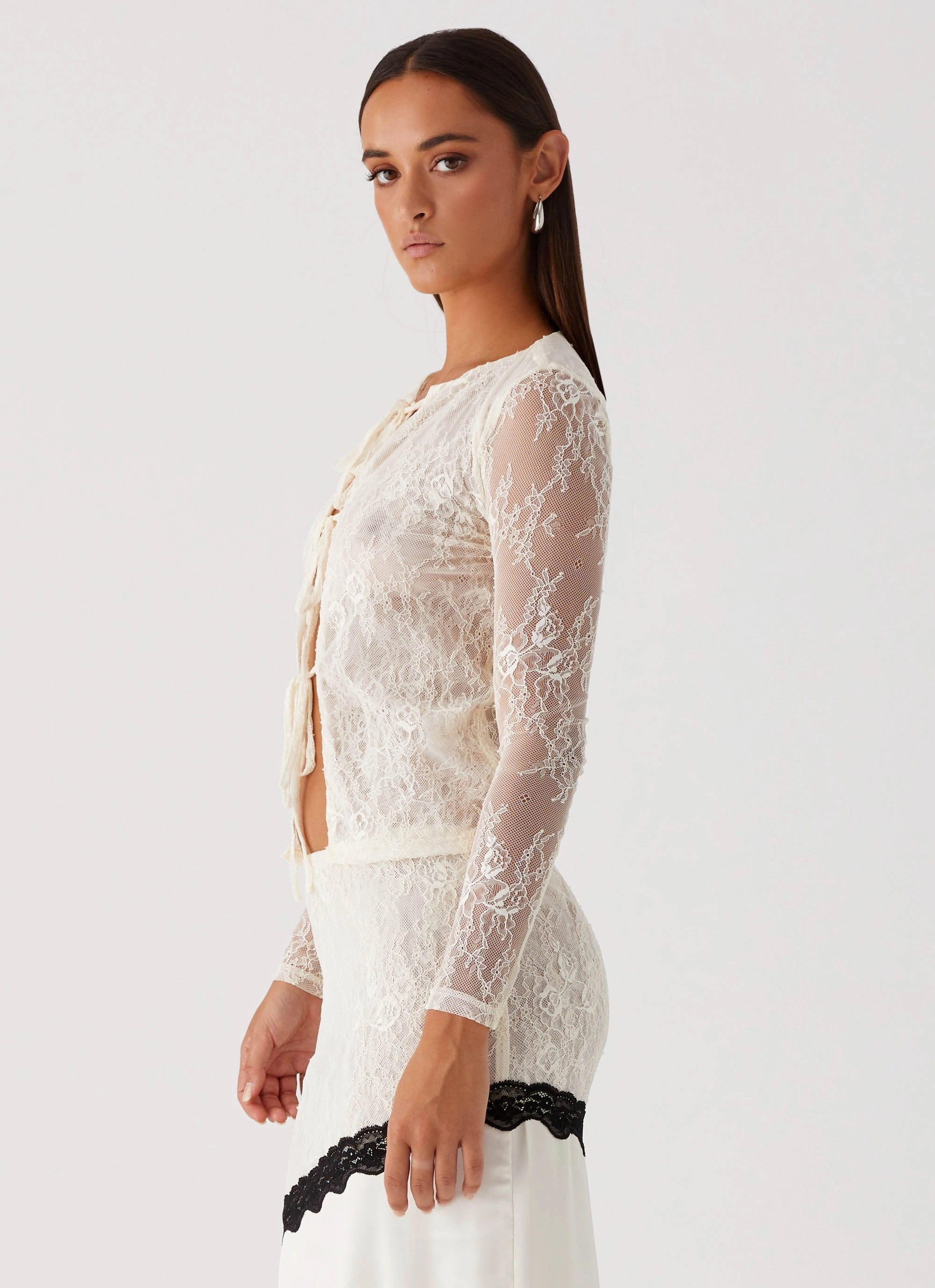 Duet Long Sleeve Top - Ivory RibbedNeckline Reinforced Hemline