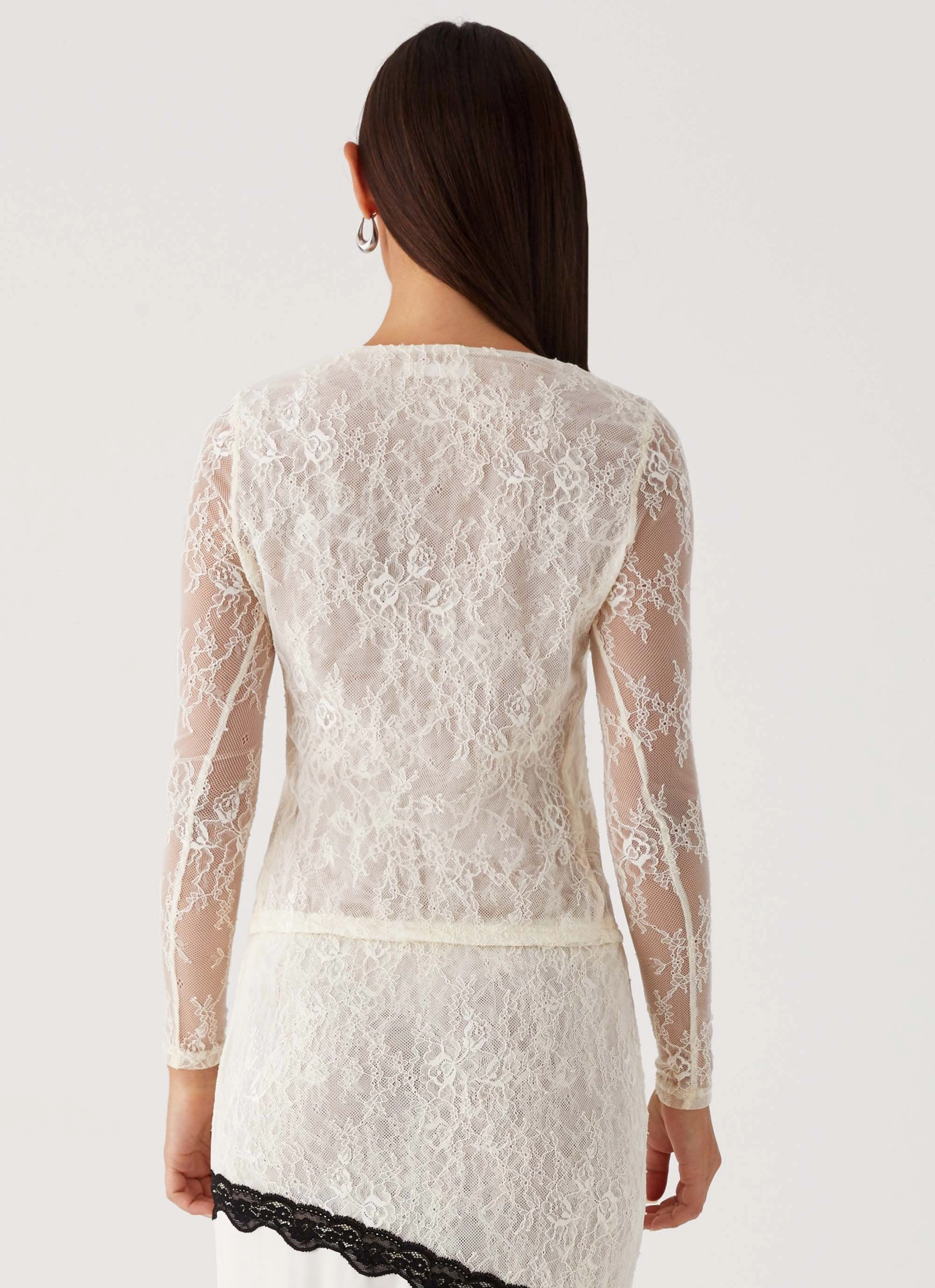 Durable Hem Stitching Duet Long Sleeve Top - Ivory