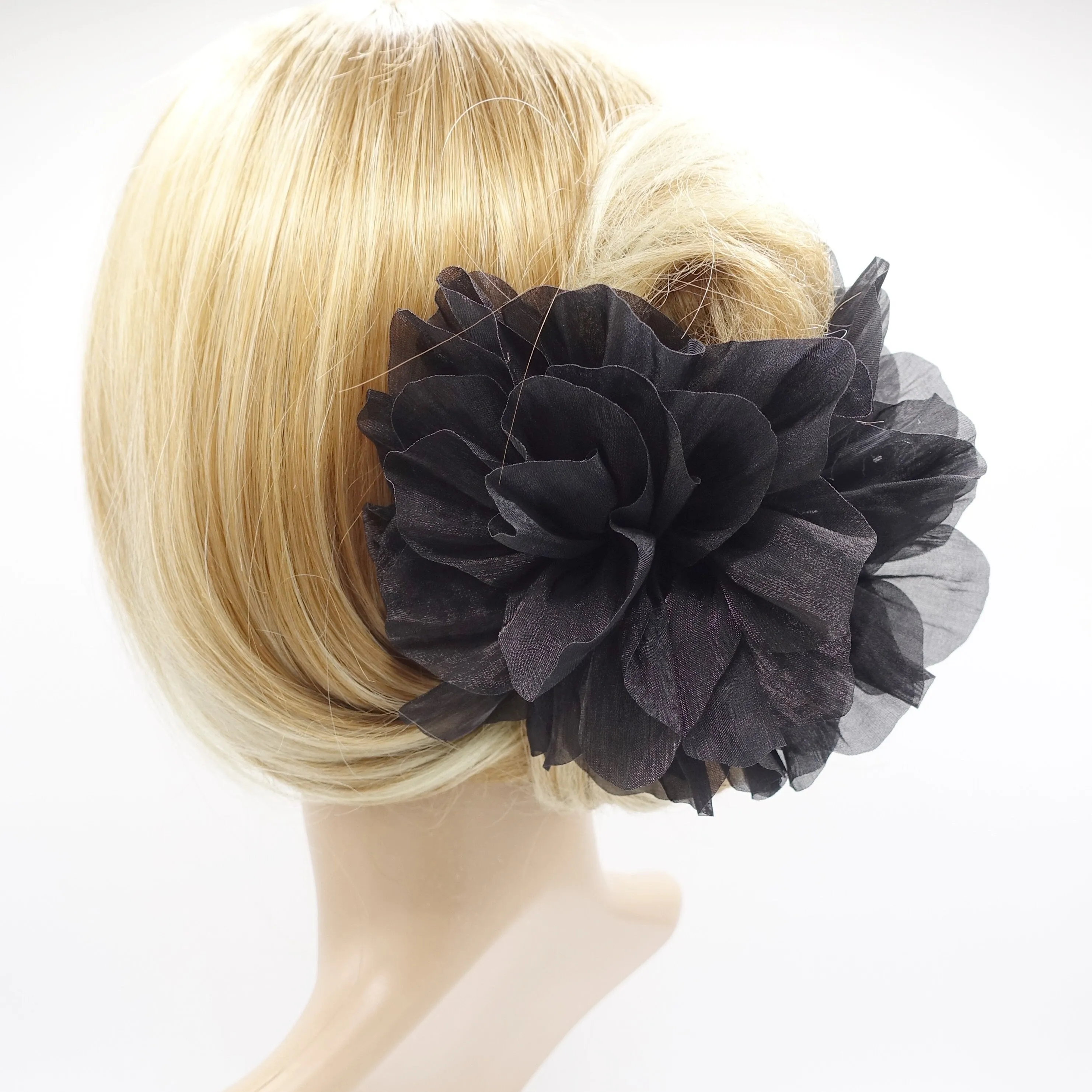 organza flower hair claw, big flower hair claw for women