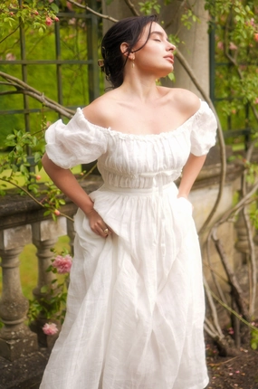 Osmanthus 01 | maxi linen dress Ergonomic Shoulder Cut Magnetic Fasteners OdorControlTreatment Osmanthus 01 | maxi linen dress