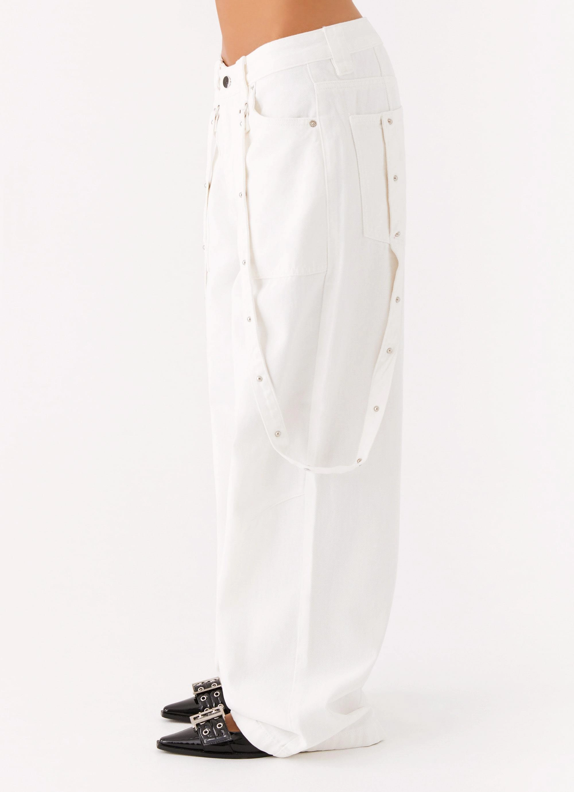 Avril Cargo Denim Pants - White Fashionable Look