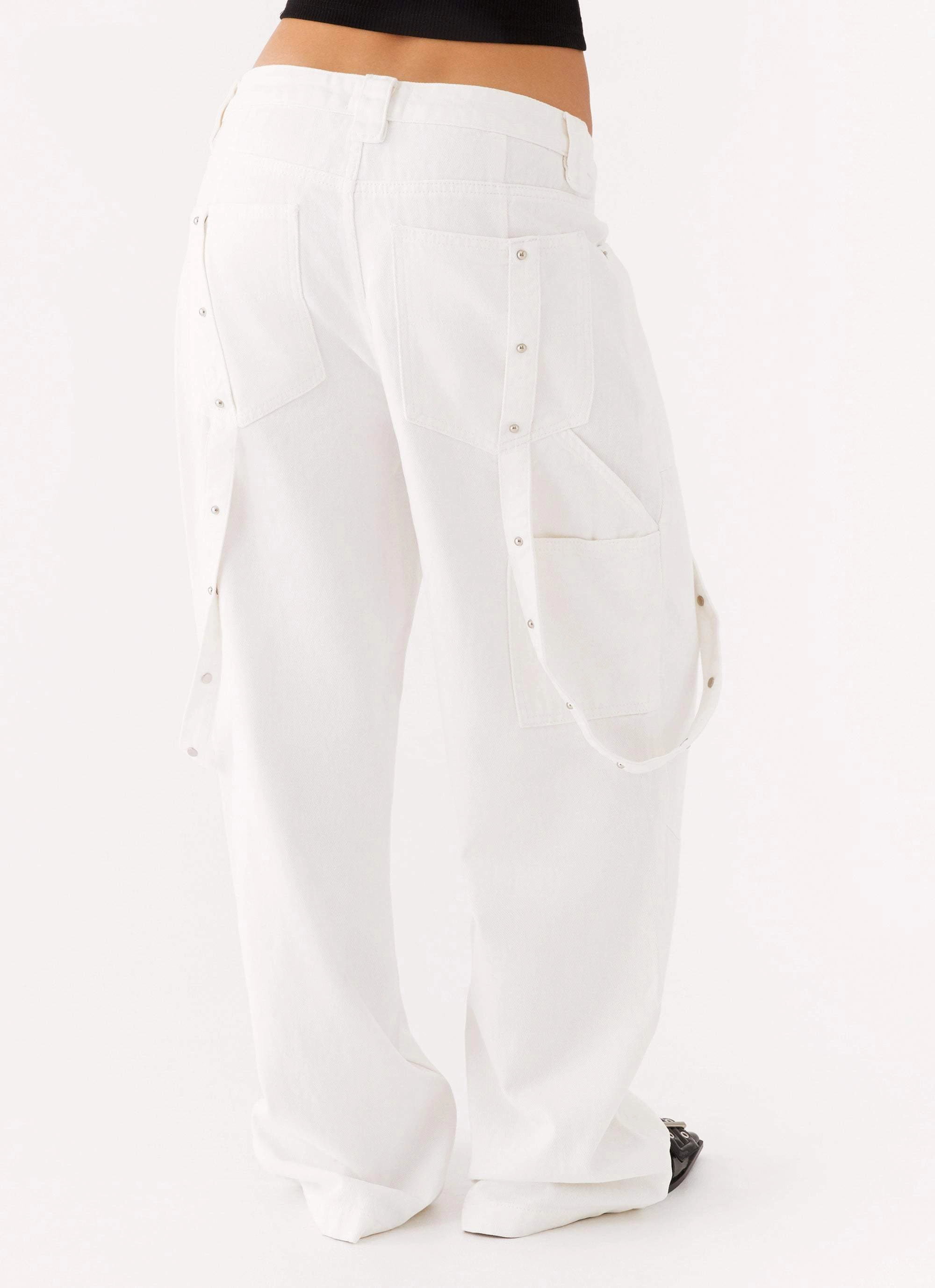 Avril Cargo Denim Pants - White Snag Proof Fabric