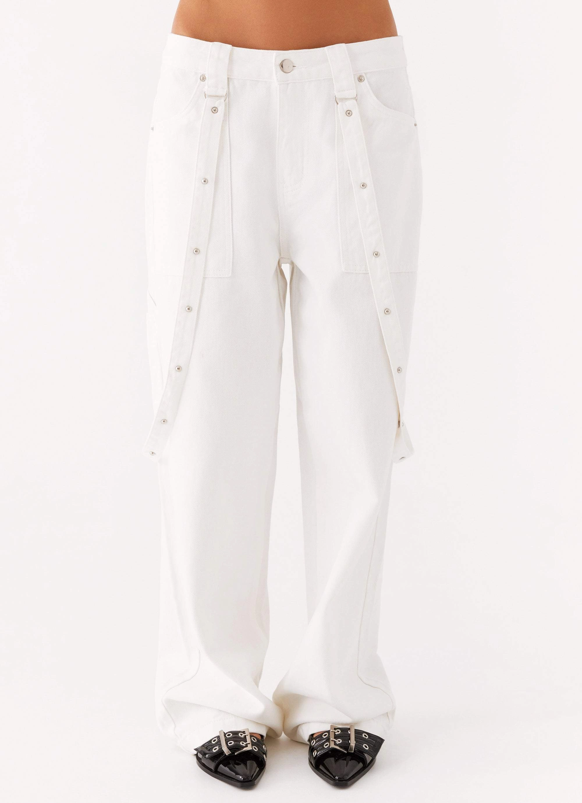 Effortless Look Avril Cargo Denim Pants - White