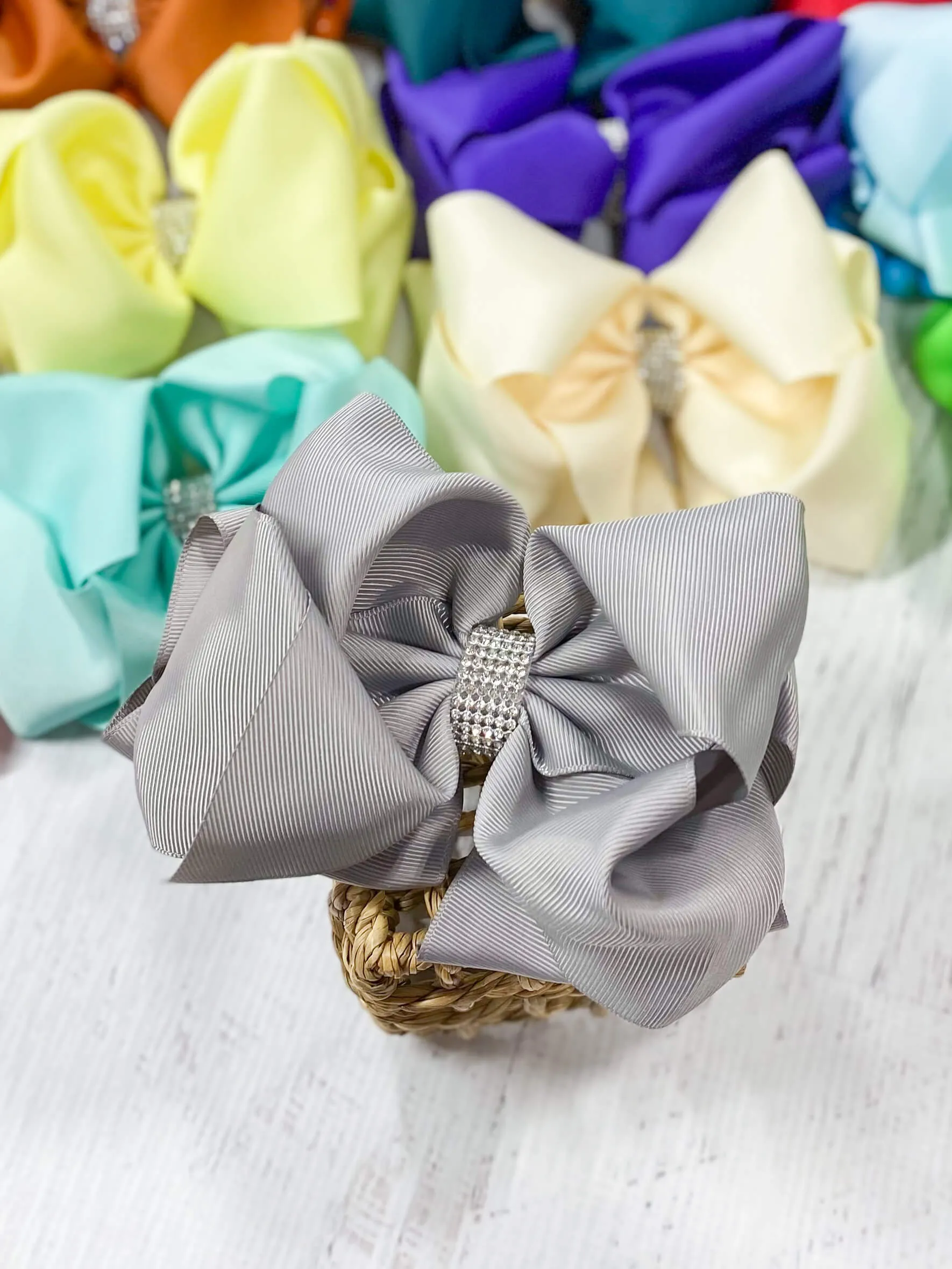 Oversize Rhinestone Hair Bows - Alligator Clip - 5.5"