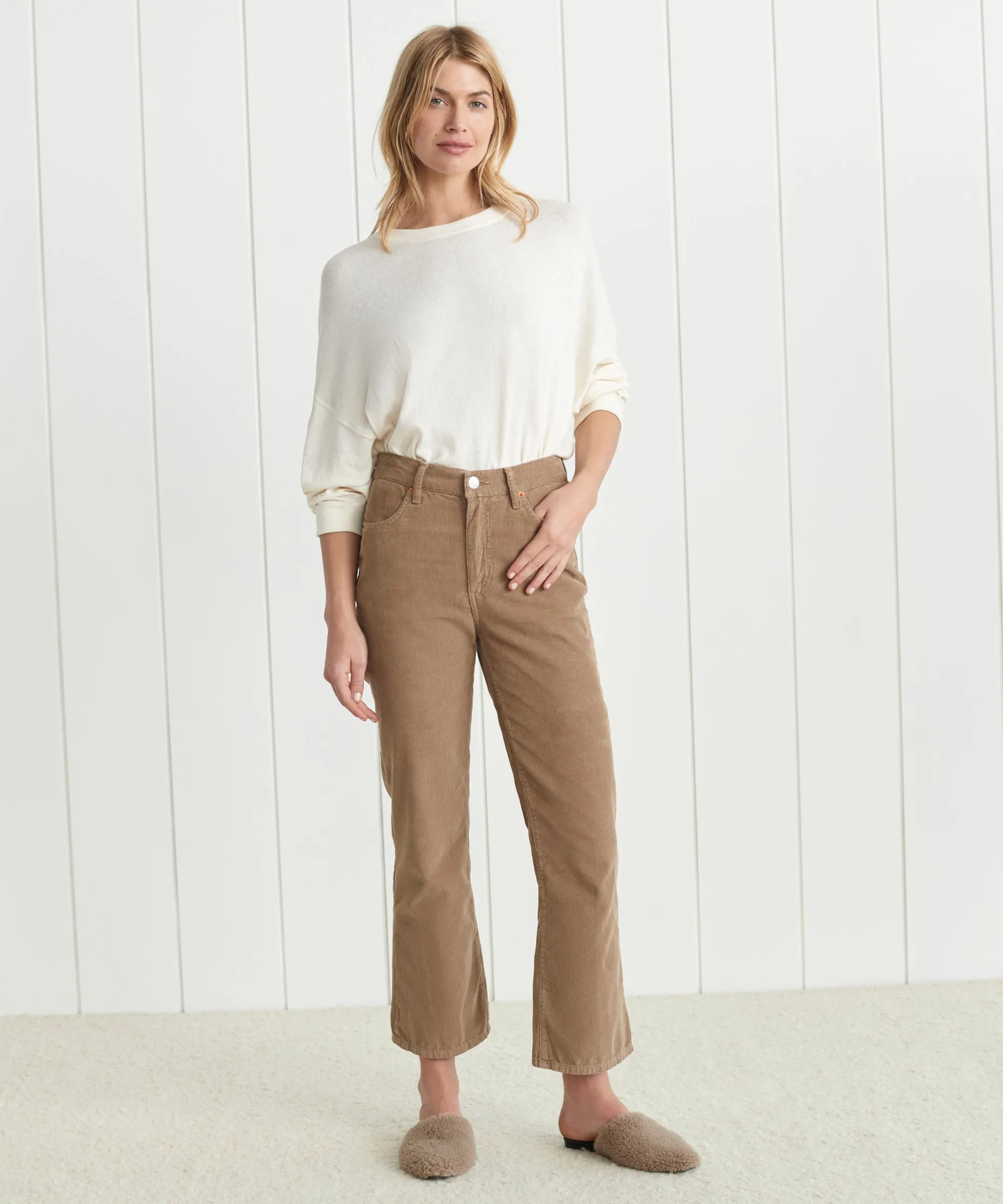 Loose Flare Pant RibbedNeckline Durable Hem Stitching