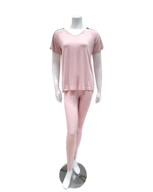 OZ211 Dusty Pink Black Lace Short Sleeve Pajamas Set