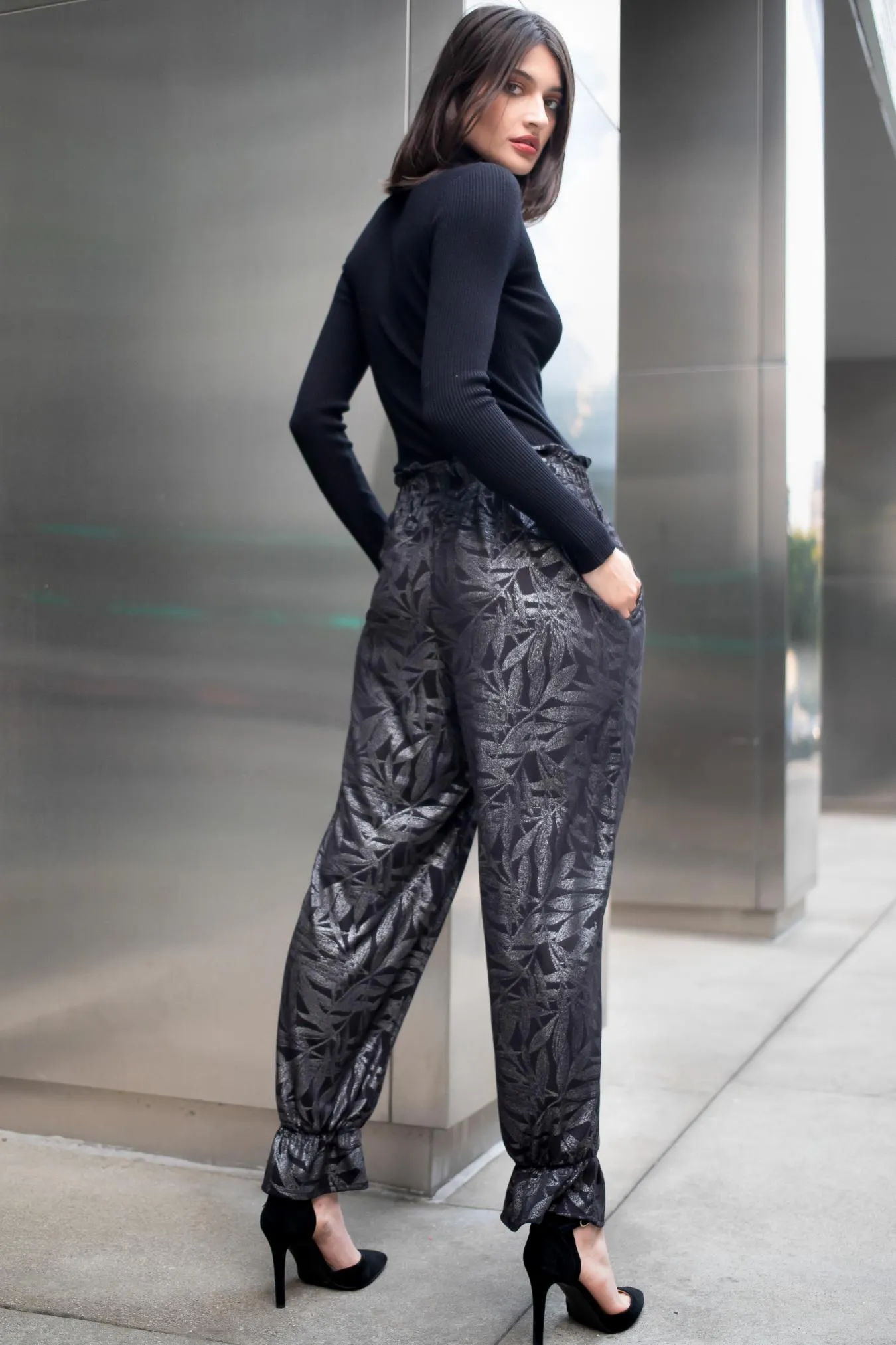 Stylish Waistband Functional Fit Pablo Pants-Metallic Fern