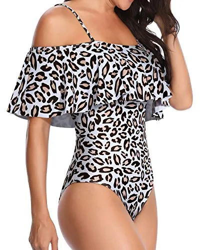 Padded Bra Vintage One Piece Swimsuit For Women-Leopard