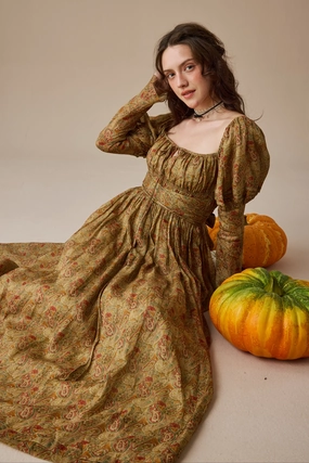 Paisley 11 | Elegant Floral Linen Dress Plush Luxe Slim Fit Design Paisley 11 | Elegant Floral Linen Dress