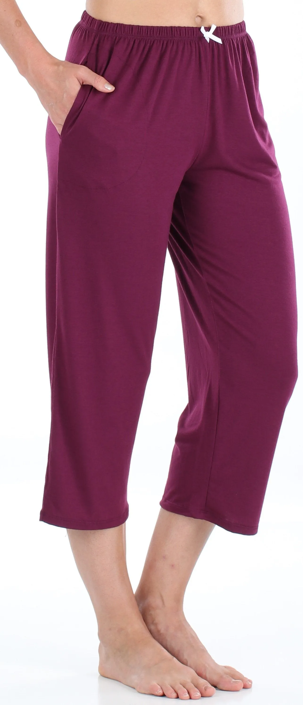 PajamaMania Women's Stretchy Knit Button Up Top and Capri Pajama Set