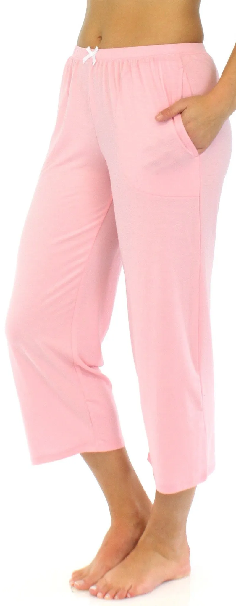 PajamaMania Women's Stretchy Knit Button Up Top and Capri Pajama Set