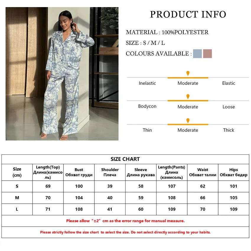Pajamas Loungewear Matching Set – Silky Flower Print Pajamas Suit
