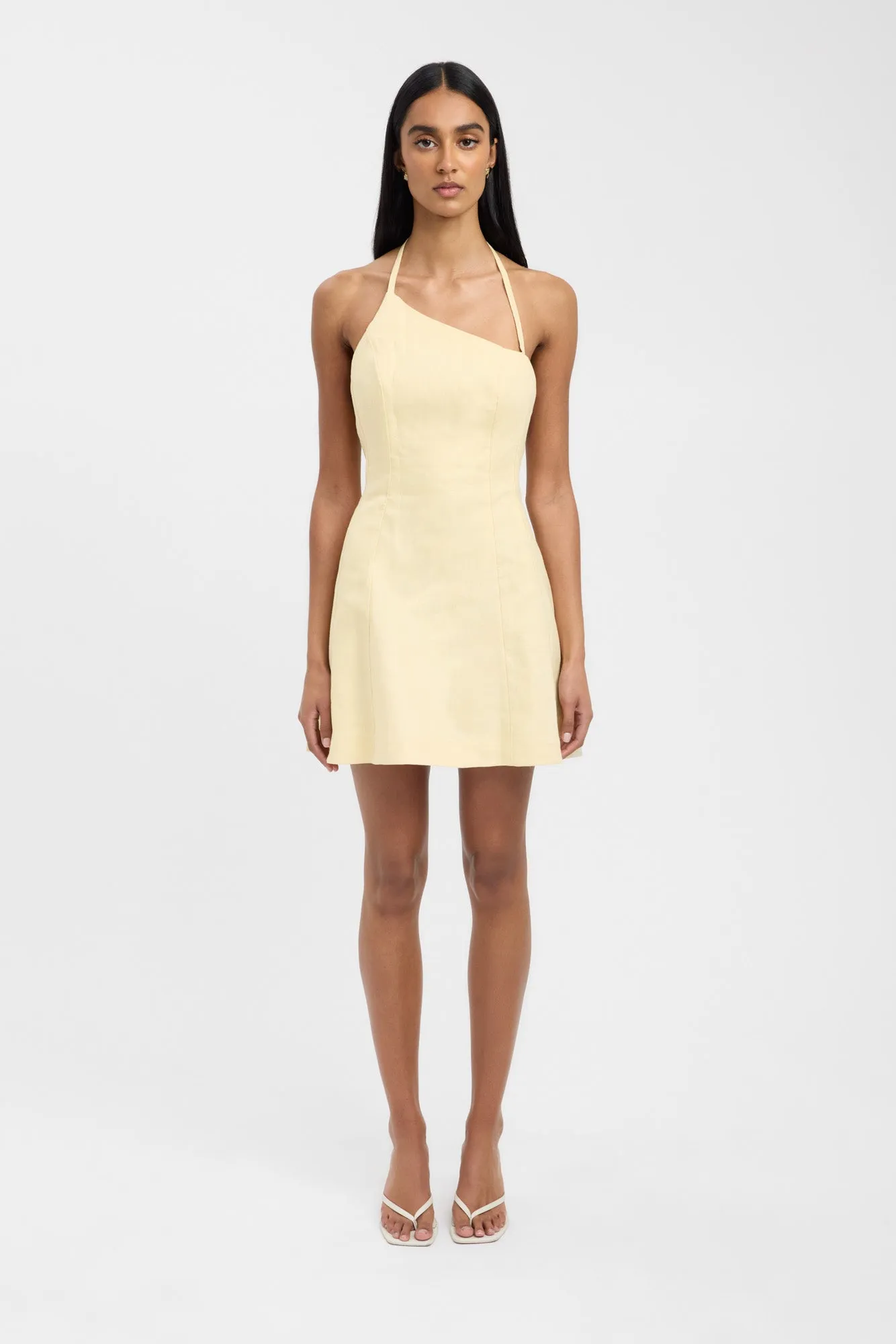 Palm One Shoulder Mini Dress Satin Finish Chic Design