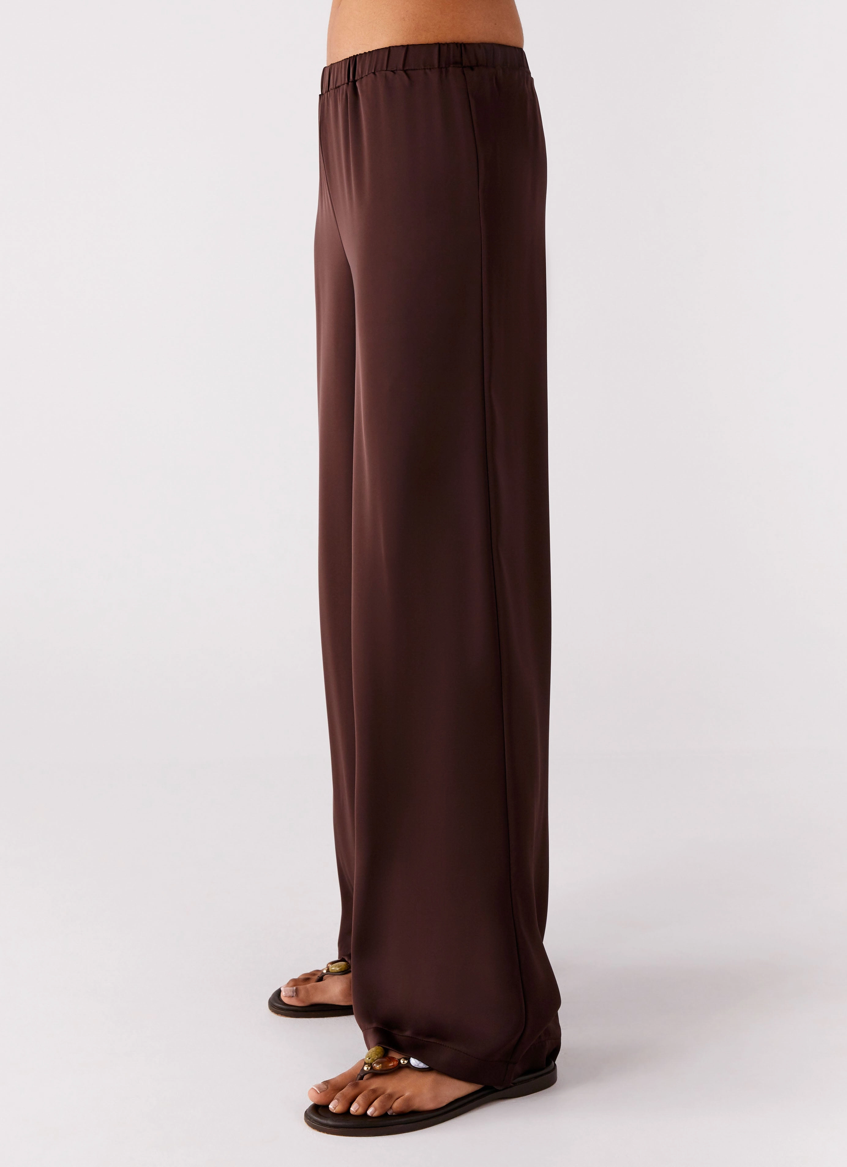 Palm Cove Satin Pants - Chocolate Simple Flow