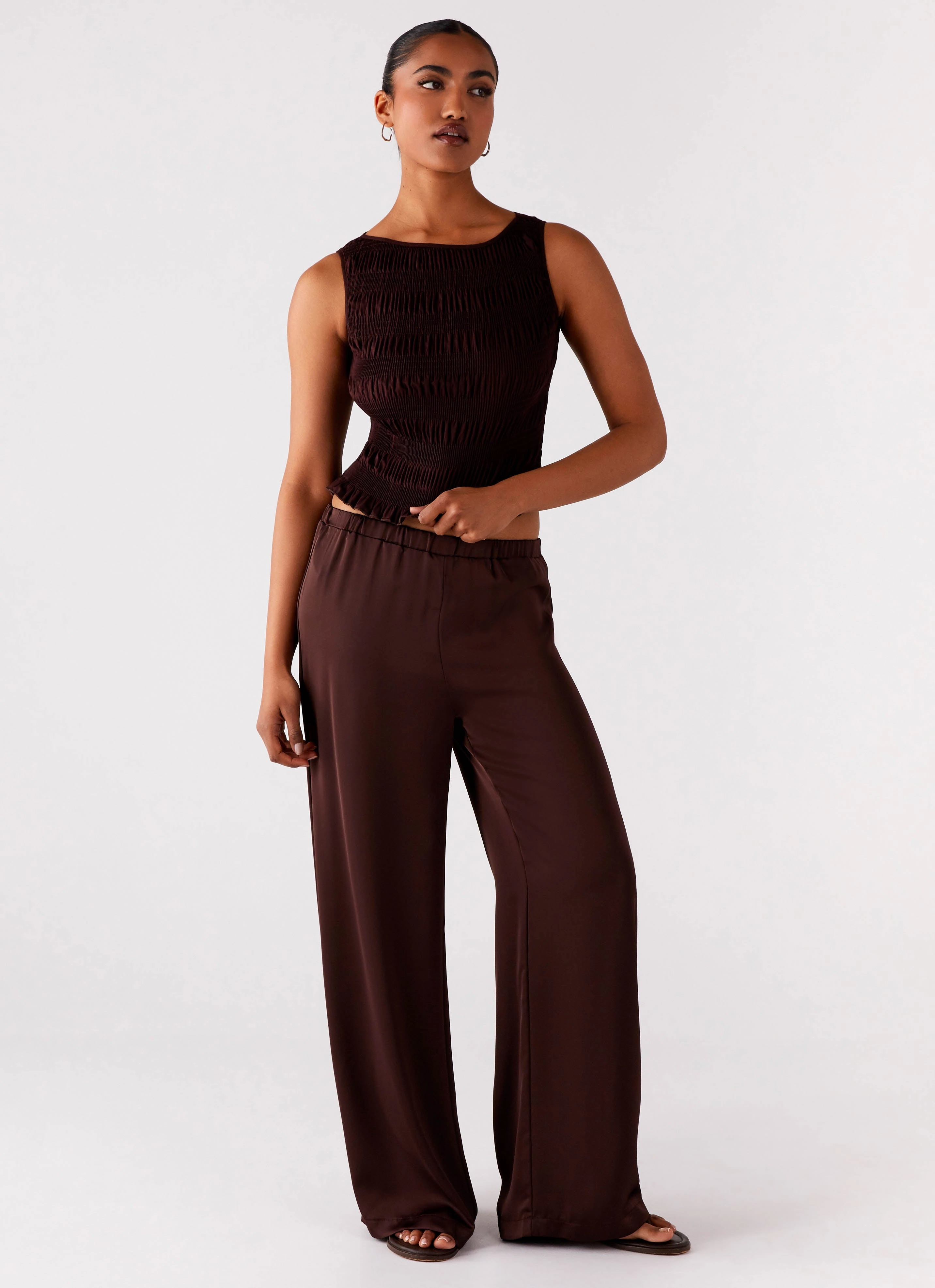 Tear Resistant Material Palm Cove Satin Pants - Chocolate