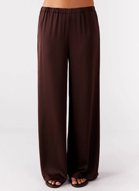 Palm Cove Satin Pants - Chocolate Faded Finish Palm Cove Satin Pants - Chocolate Simple Styling Push Button Closure