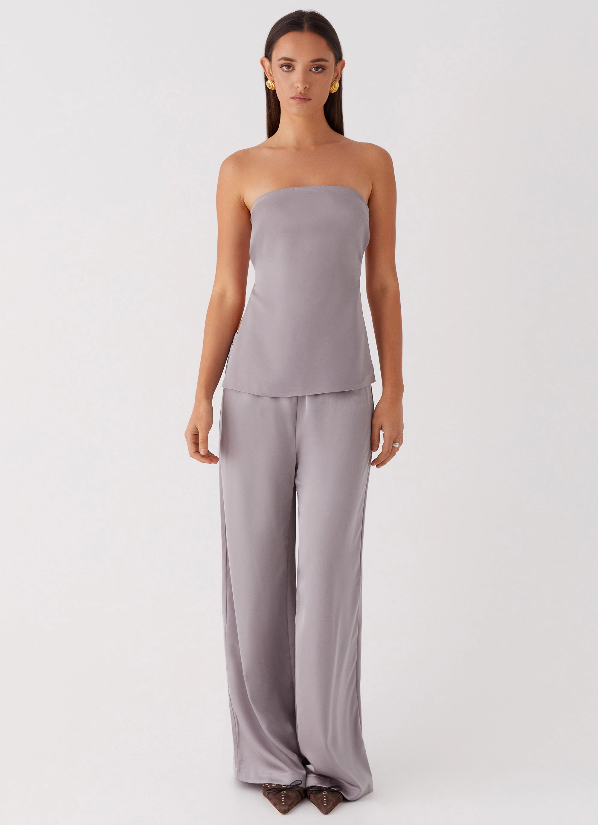Palm Cove Satin Pants - Grey Elegant detergent